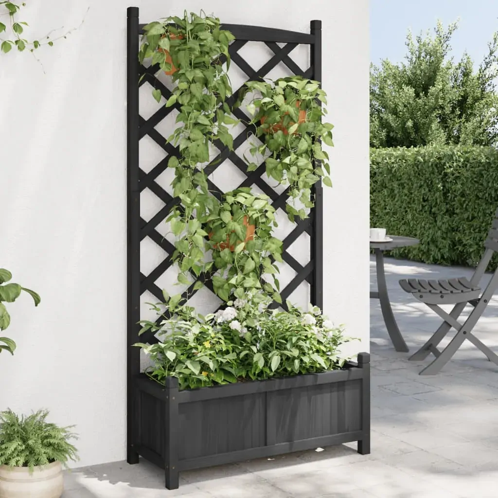 Planter with Trellis Black Solid Wood Fir Planter with Trellis Black Solid Wood Fir