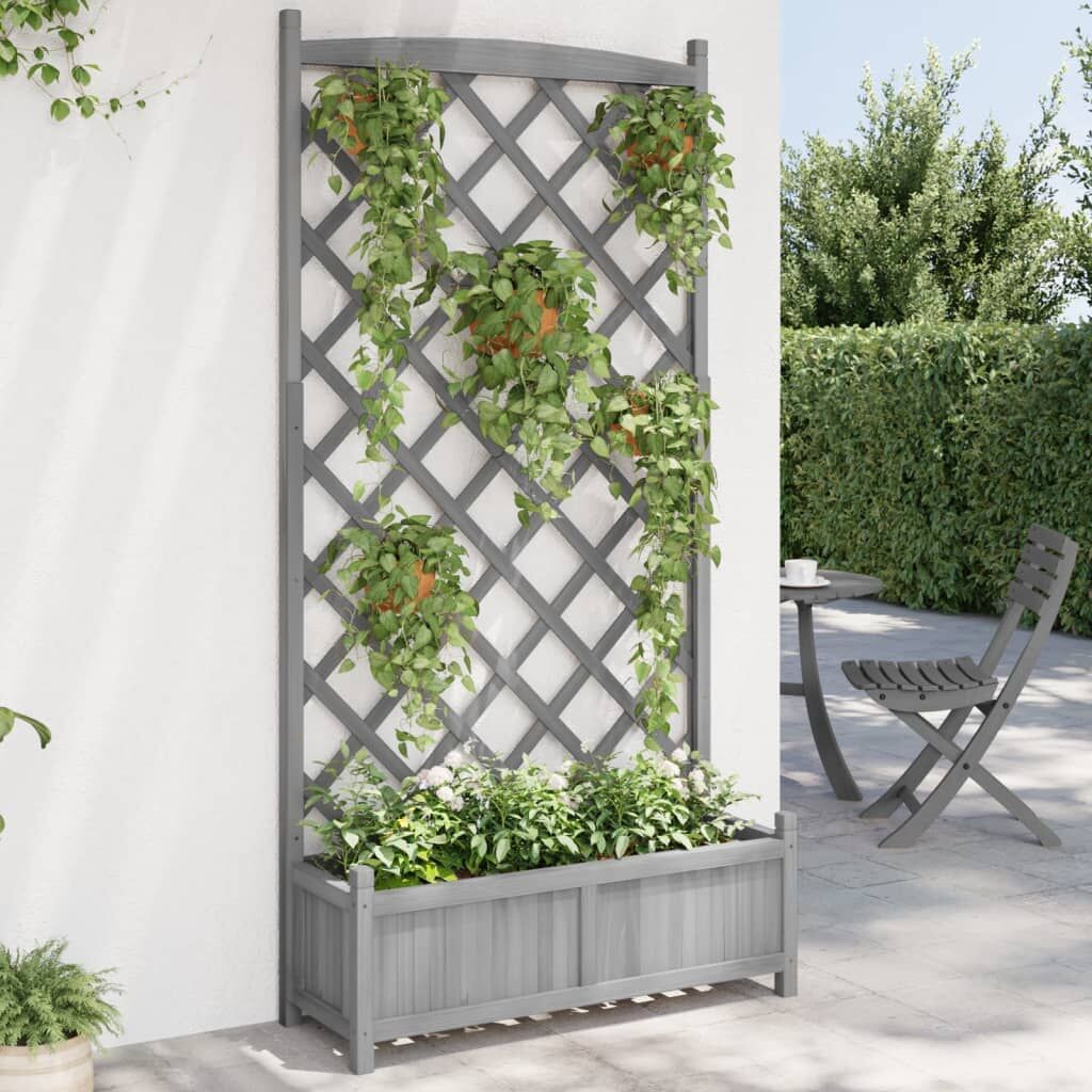 Planter with Trellis Grey Solid Wood Fir Planter with Trellis Grey Solid Wood Fir