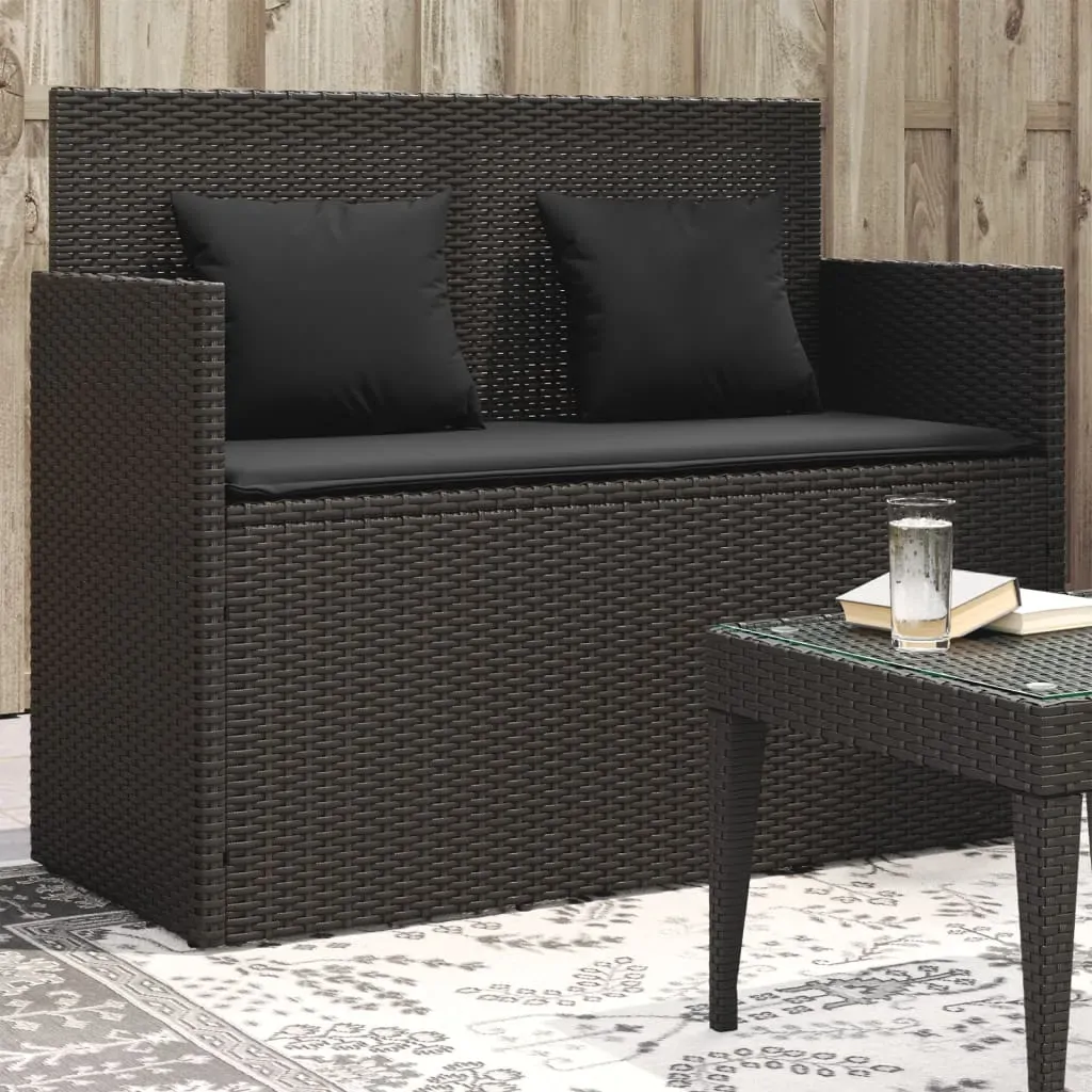 Garden Bench with Cushions Black Poly Rattan Garden Bench with Cushions Black Poly Rattan