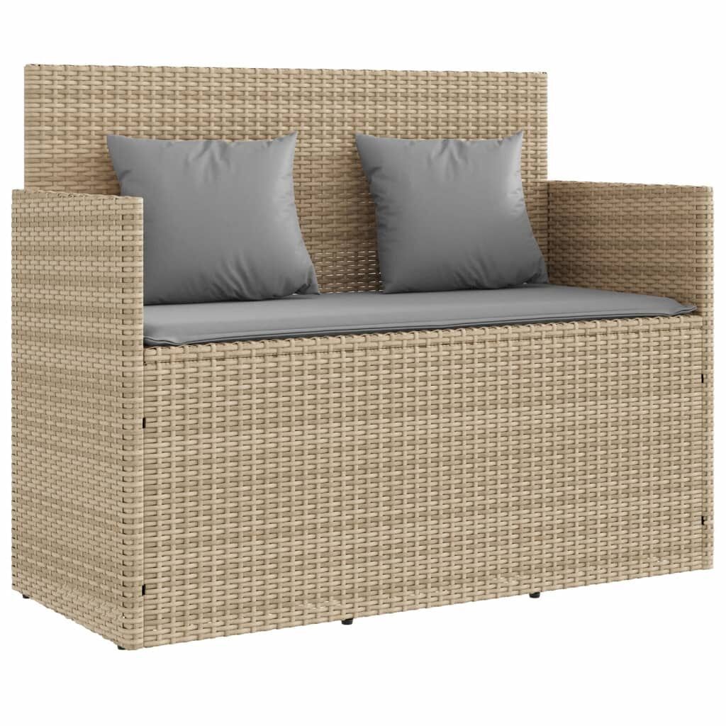 Garden Bench with Cushions Beige Poly Rattan Garden Bench with Cushions Beige Poly Rattan