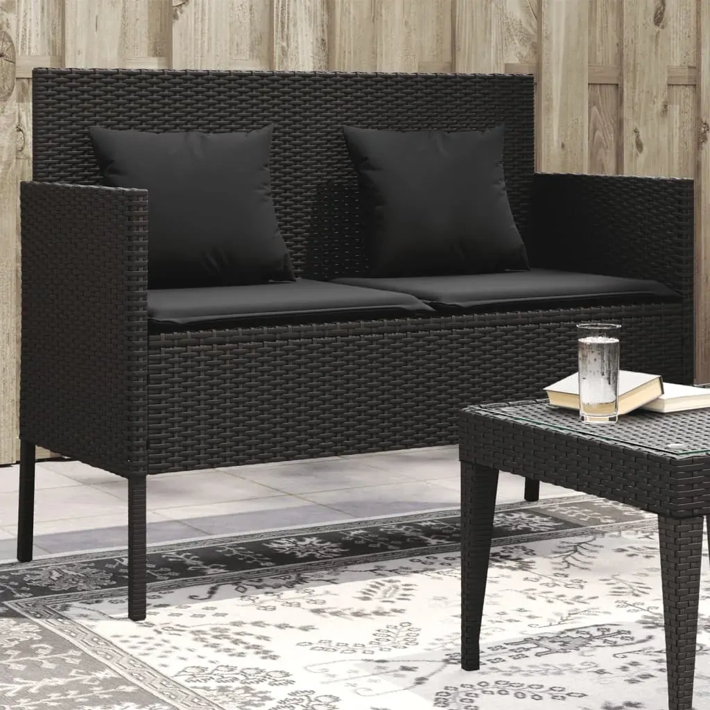 Garden Bench with Cushions Black Poly Rattan Garden Bench with Cushions Black Poly Rattan