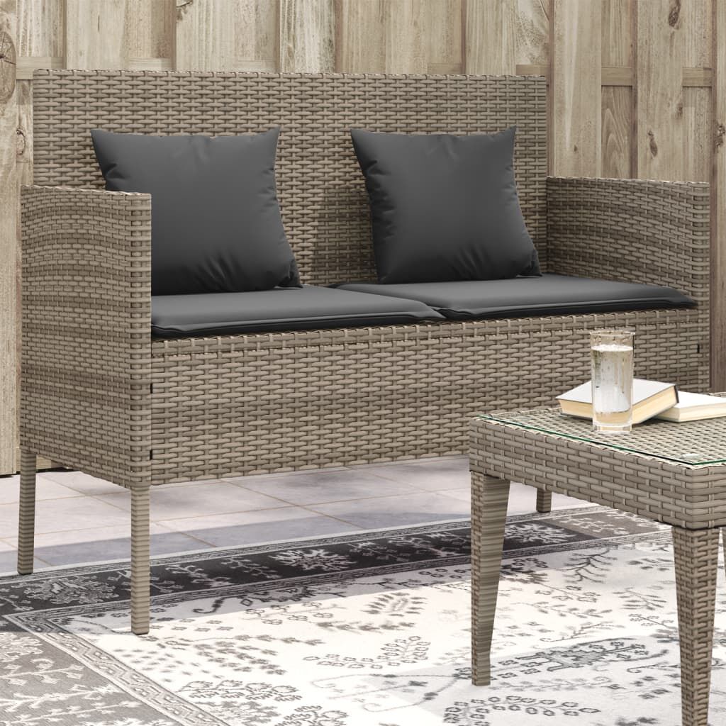 Garden Bench with Cushions Grey Poly Rattan Garden Bench with Cushions Grey Poly Rattan
