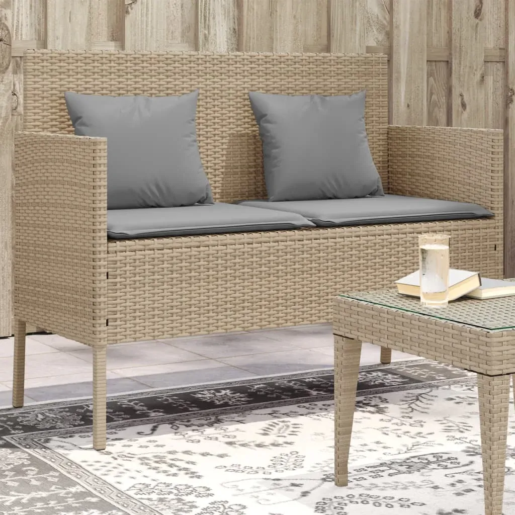 Garden Bench with Cushions Beige Poly Rattan Garden Bench with Cushions Beige Poly Rattan