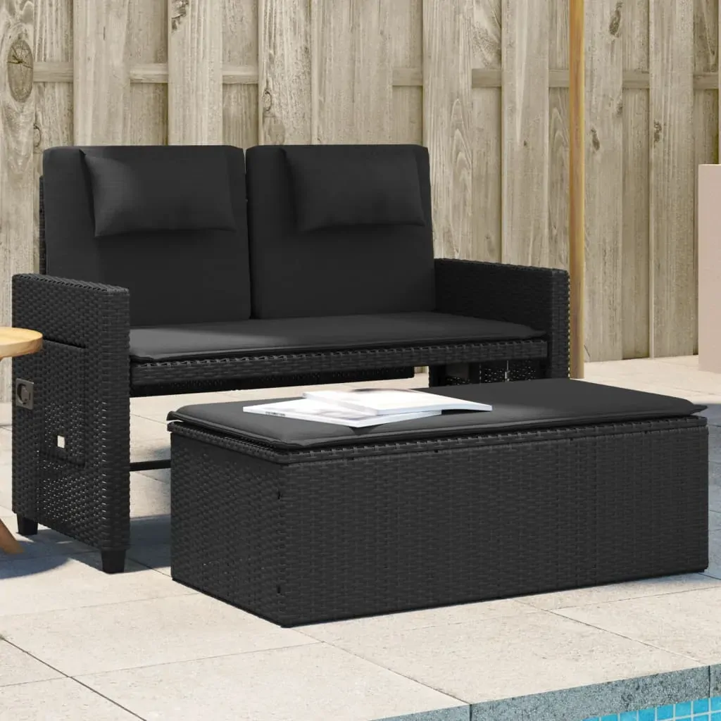 Reclining Garden Bench with Cushions Black Poly Rattan Reclining Garden Bench with Cushions Black Poly Rattan