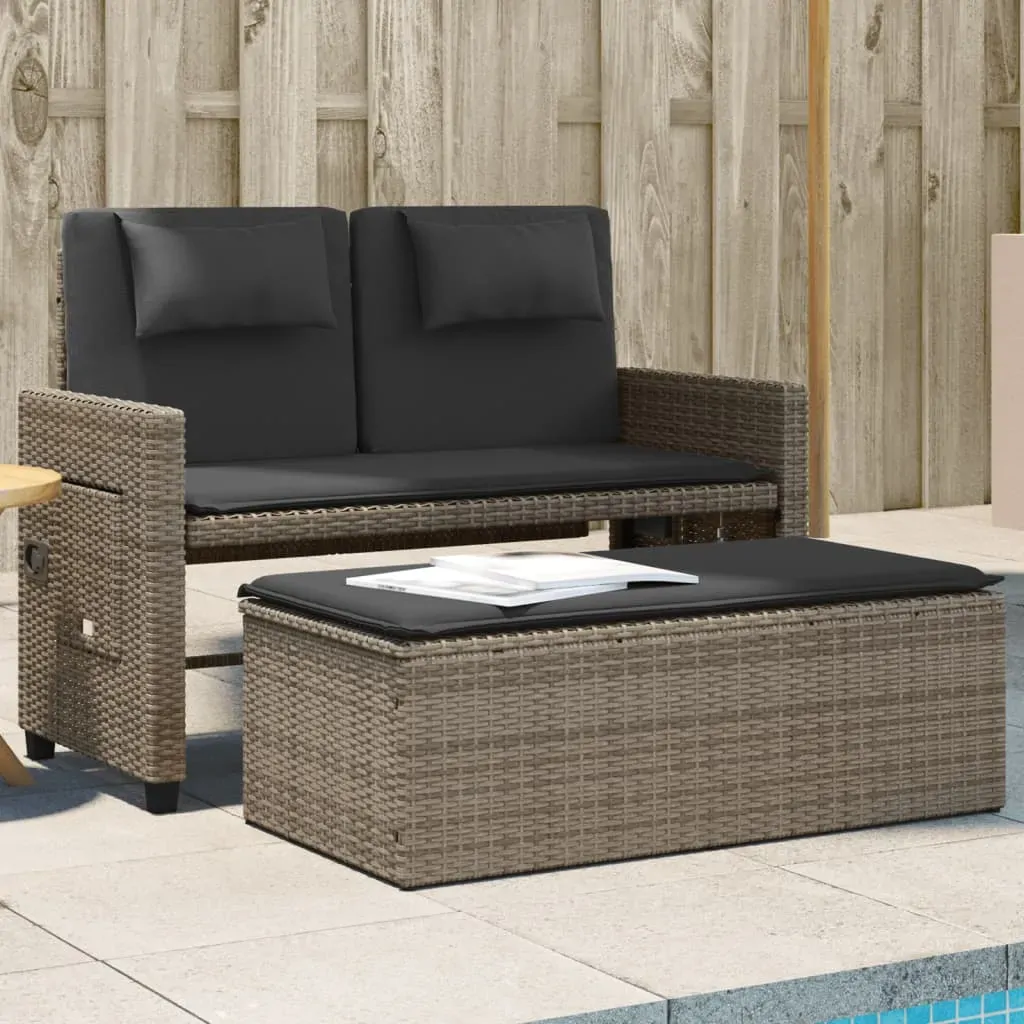 Reclining Garden Bench with Cushions Grey Poly Rattan Reclining Garden Bench with Cushions Grey Poly Rattan