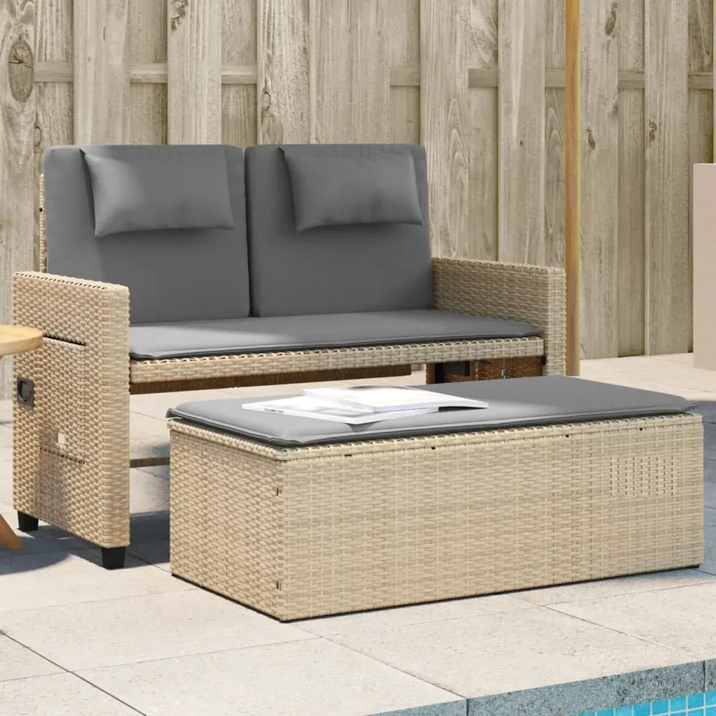 Reclining Garden Bench with Cushions Beige Poly Rattan Reclining Garden Bench with Cushions Beige Poly Rattan