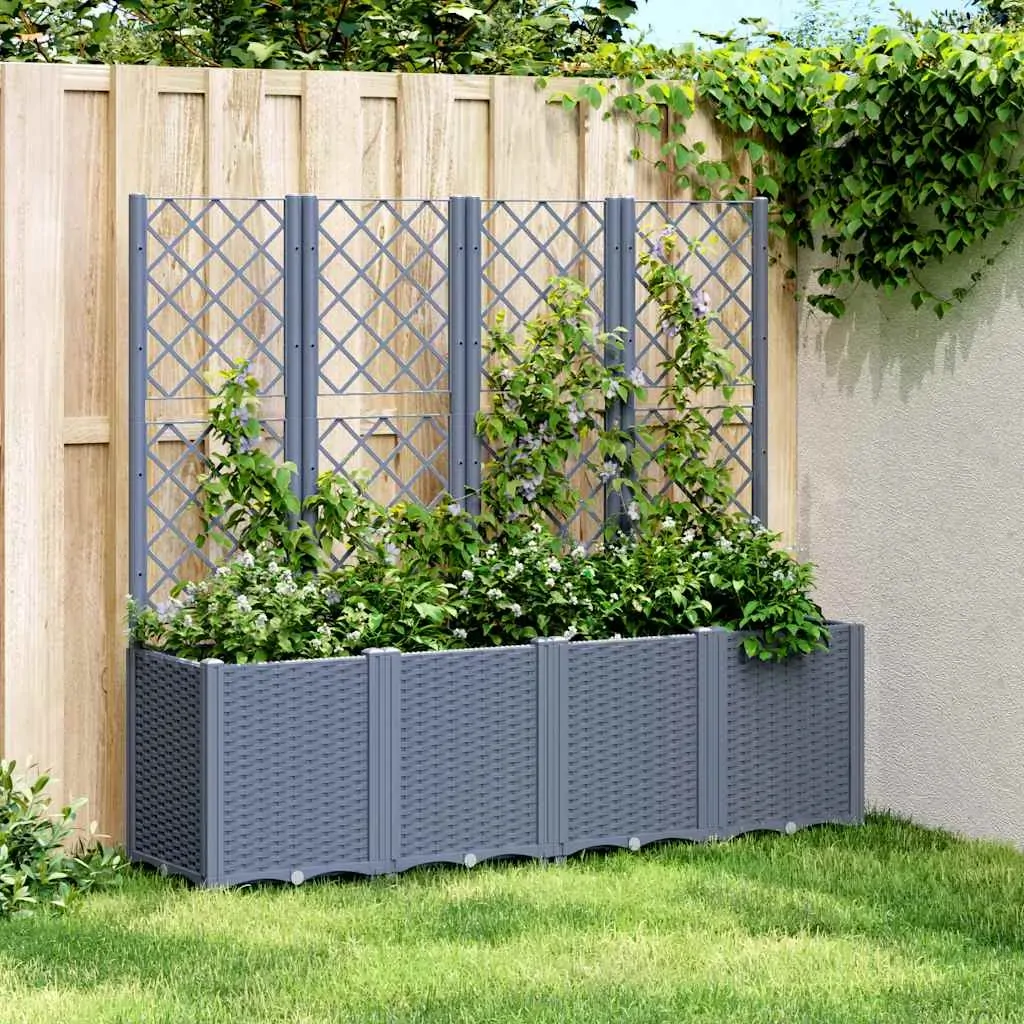 Garden Planter with Trellis Blue Grey 160x40x140 cm PP Garden Planter with Trellis Blue Grey 160x40x140 cm PP