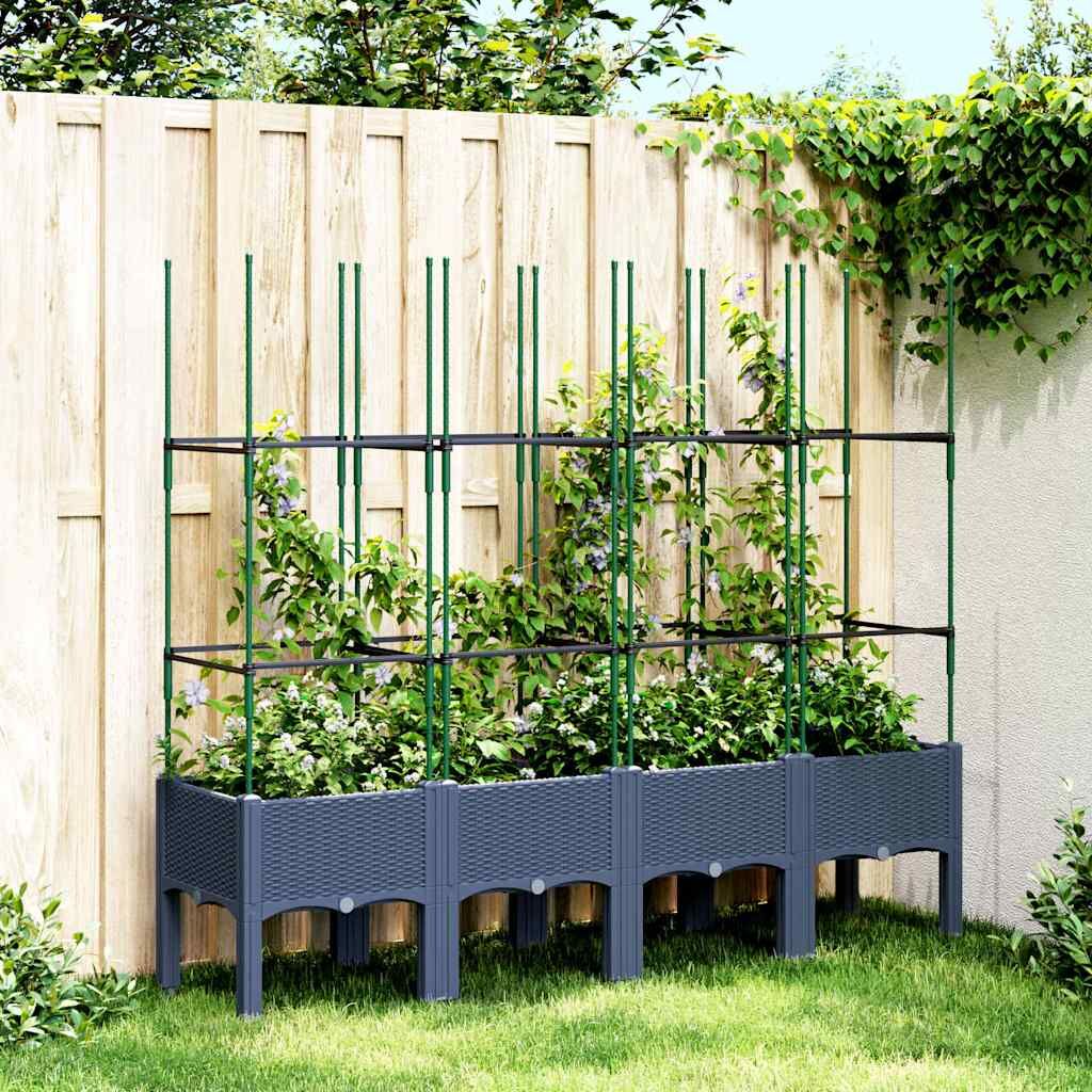 Garden Planter with Trellis Blue Grey 160x40x142.5 cm PP Garden Planter with Trellis Blue Grey 160x40x142.5 cm PP