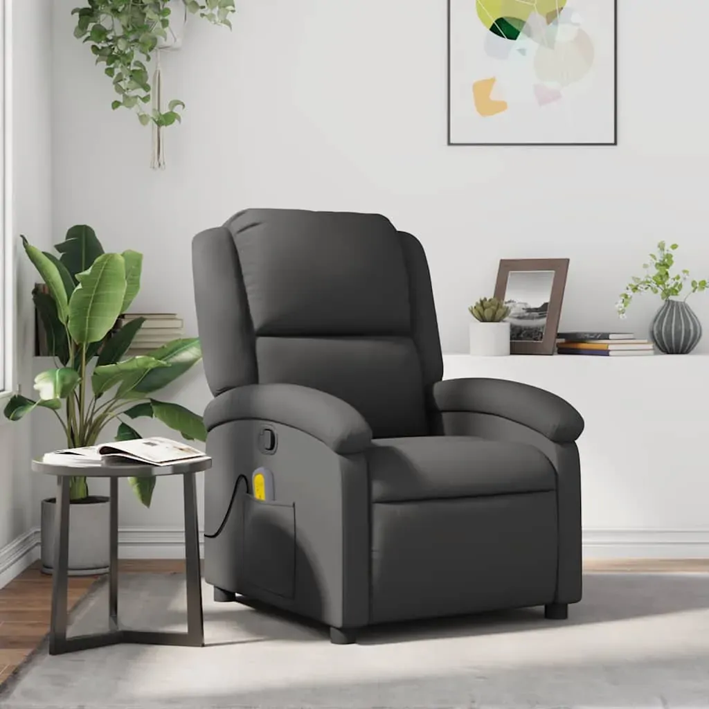Massage Recliner Chair Grey Real Leather Massage Recliner Chair Grey Real Leather