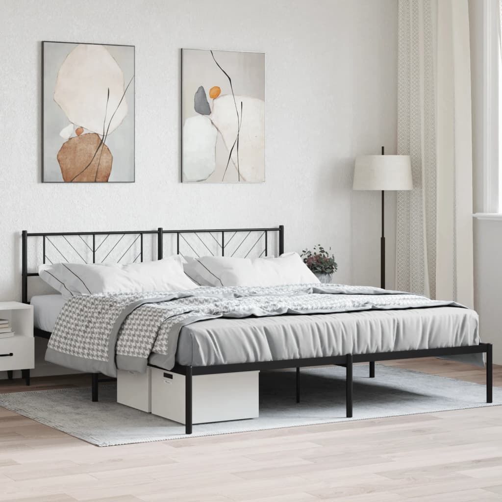Metal Bed Frame without Mattress with Headboard Black 183x203 cm King Metal Bed Frame without Mattress with Headboard Black 183x203 cm King