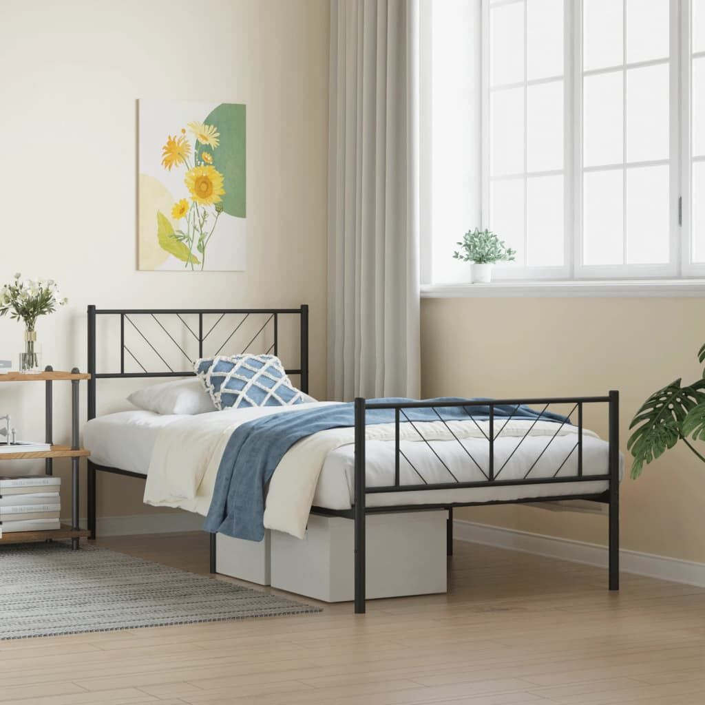 Metal Bed Frame without Mattress with Footboard Black 90x190 cm Metal Bed Frame without Mattress with Footboard Black 90x190 cm