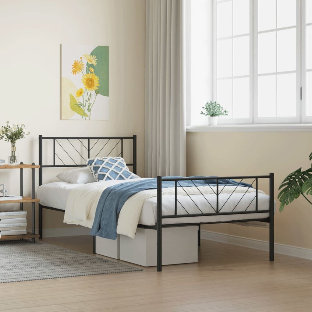 Metal Bed Frame without Mattress with Footboard Black 107x203 cm King Single Metal Bed Frame without Mattress with Footboard Black 107x203 cm King Single