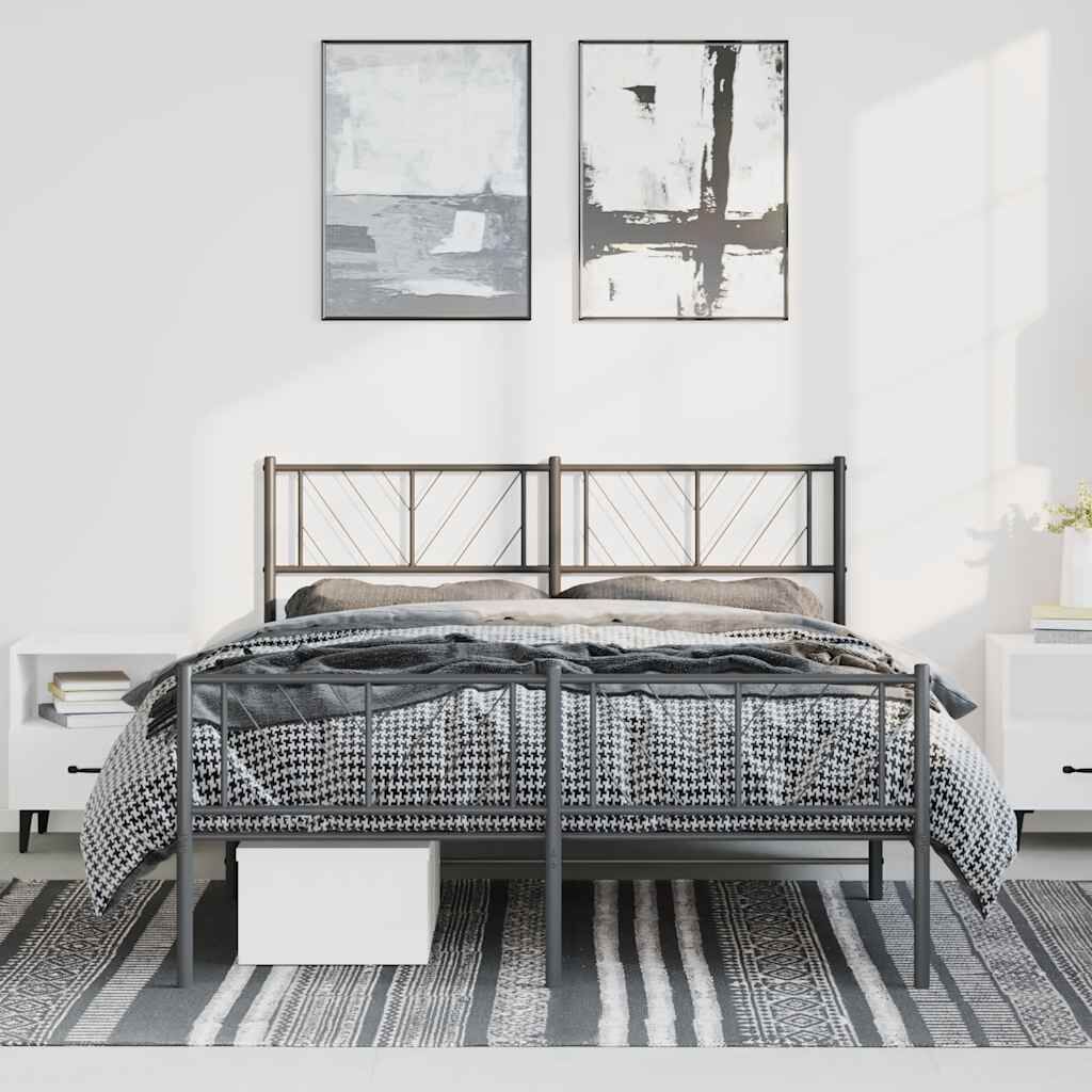 Metal Bed Frame without Mattress with Footboard Black 135x190 cm Metal Bed Frame without Mattress with Footboard Black 135x190 cm