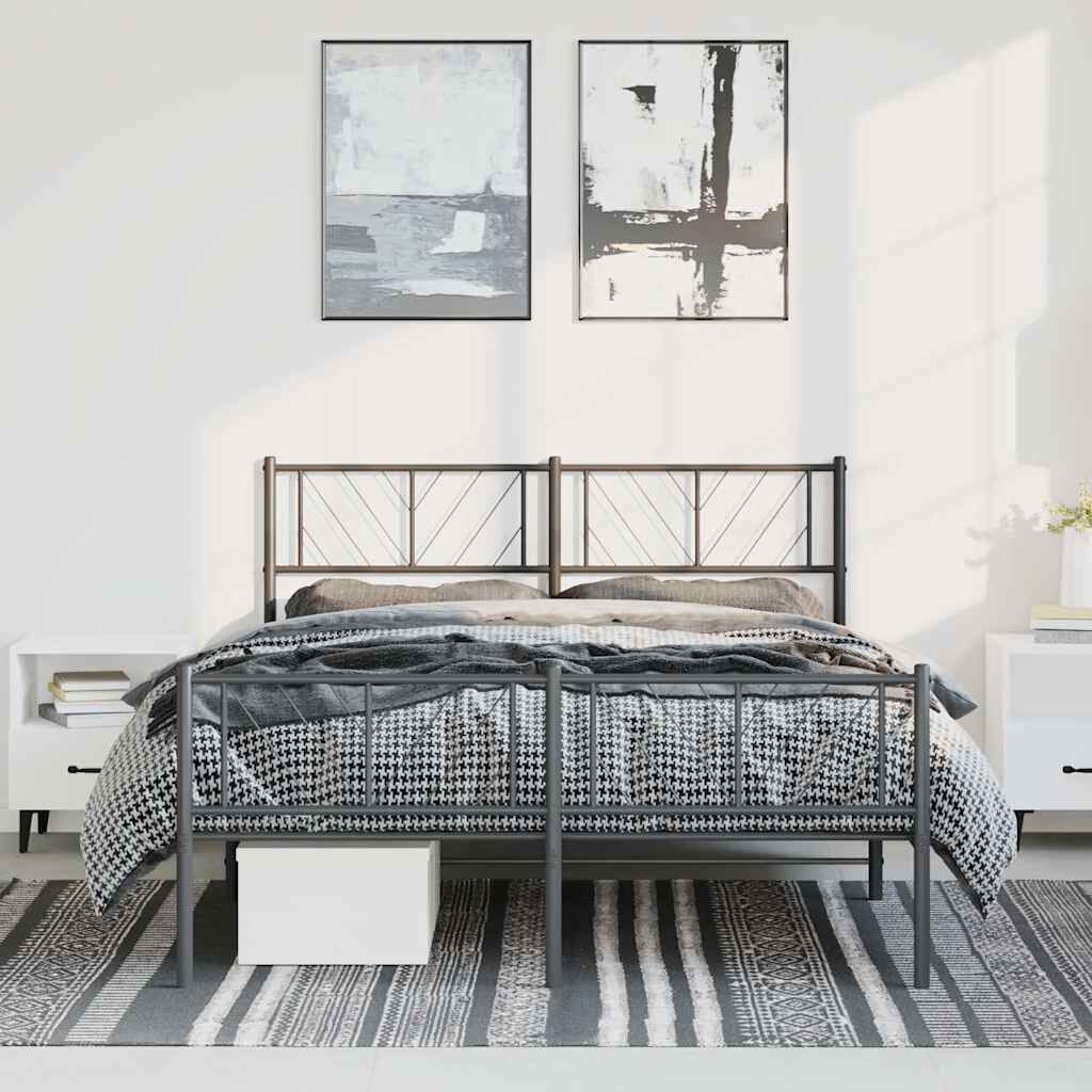 Metal Bed Frame without Mattress with Footboard Black 150x200 cm Metal Bed Frame without Mattress with Footboard Black 150x200 cm
