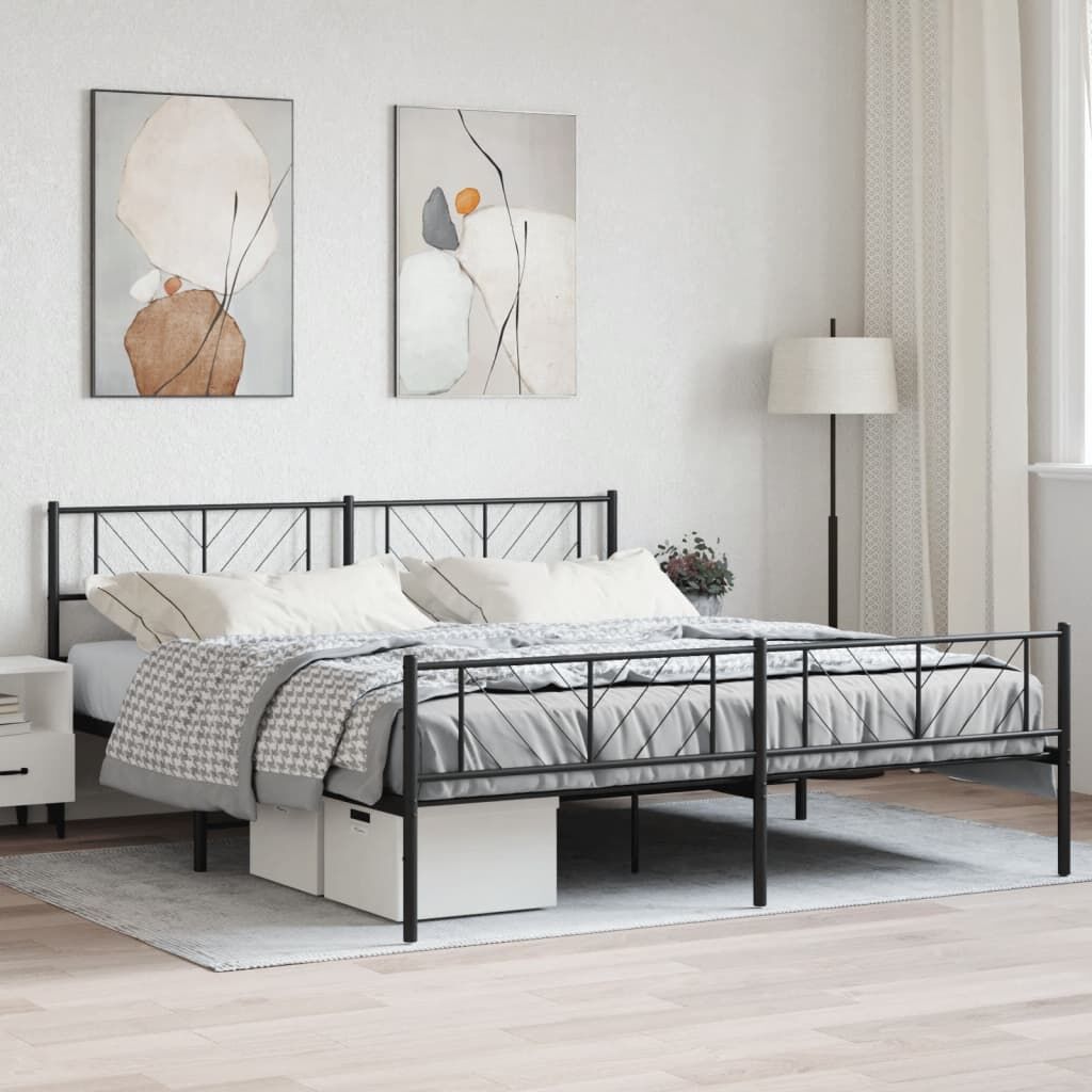 Metal Bed Frame without Mattress with Footboard Black 183x203 cm King Metal Bed Frame without Mattress with Footboard Black 183x203 cm King