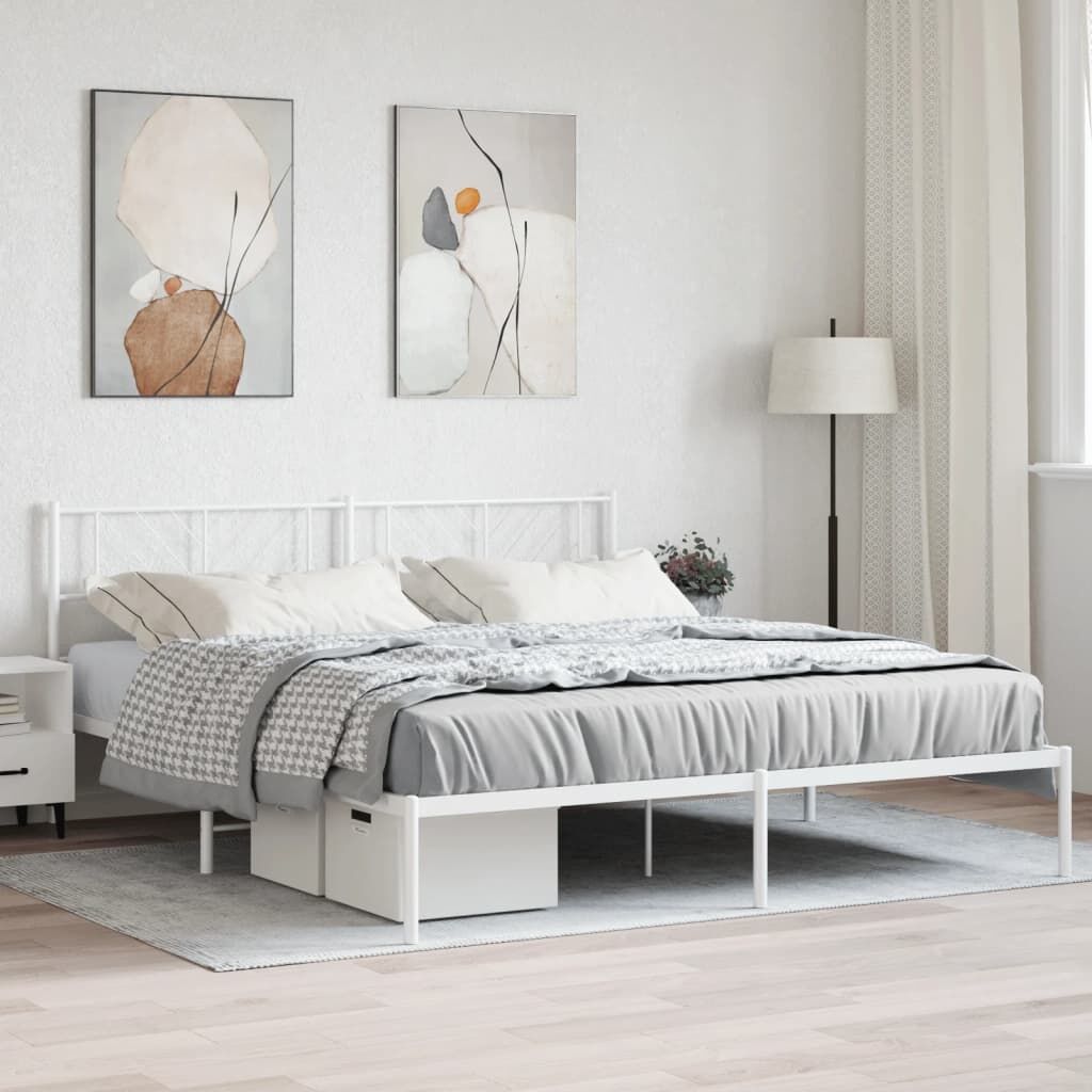 Metal Bed Frame without Mattress with Headboard White 183x203 cm King Metal Bed Frame without Mattress with Headboard White 183x203 cm King