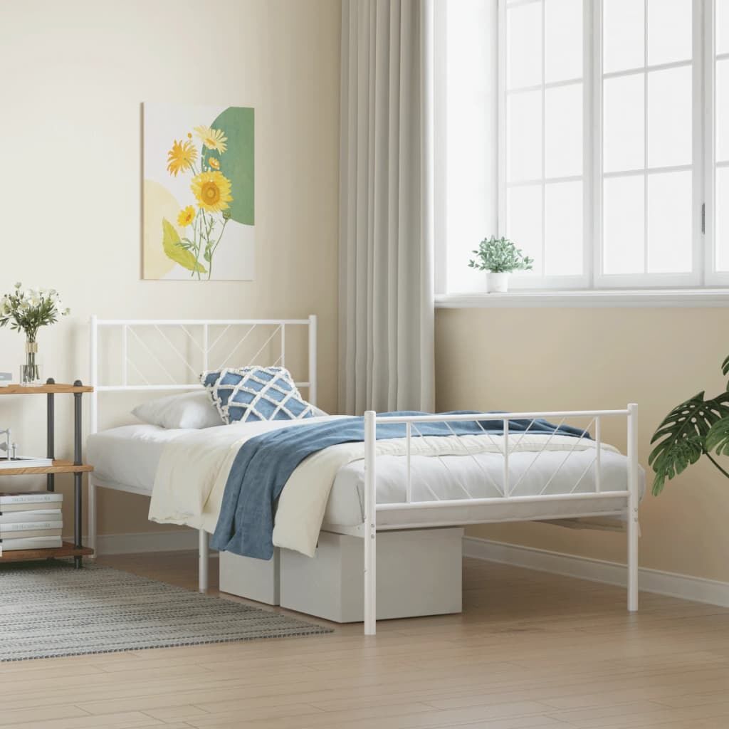 Metal Bed Frame without Mattress with Footboard White 107x203 cm King Single Metal Bed Frame without Mattress with Footboard White 107x203 cm King Single