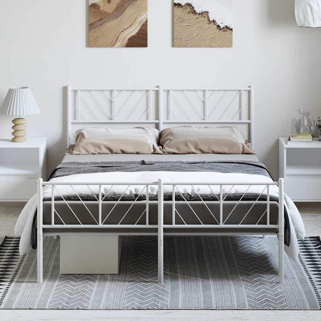 Metal Bed Frame without Mattress with Footboard White 150x200 cm Metal Bed Frame without Mattress with Footboard White 150x200 cm