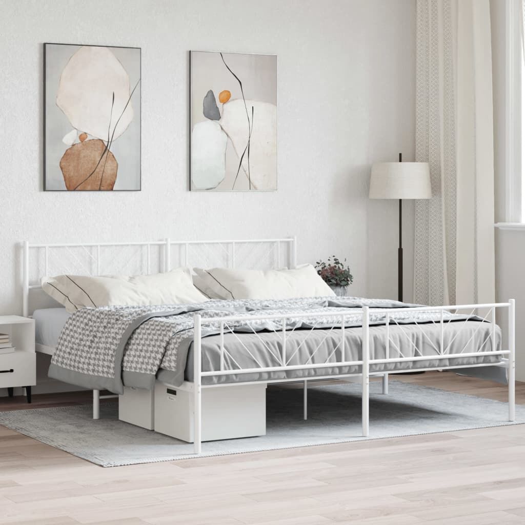 Metal Bed Frame without Mattress with Footboard White 183x203 cm King Metal Bed Frame without Mattress with Footboard White 183x203 cm King