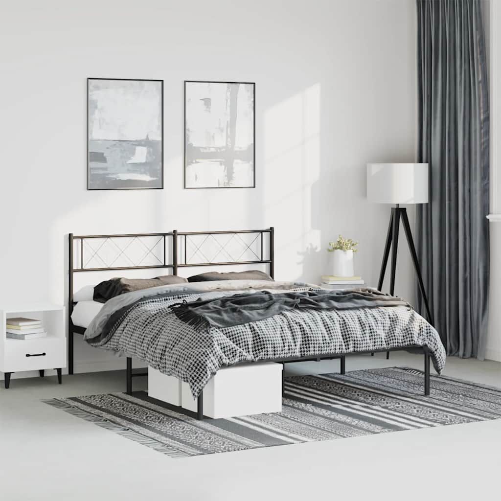 Metal Bed Frame without Mattress with Headboard Black 150x200 cm Metal Bed Frame without Mattress with Headboard Black 150x200 cm