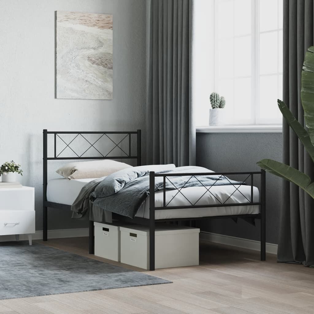 Metal Bed Frame without Mattress with Footboard Black 107x203 cm King Single Metal Bed Frame without Mattress with Footboard Black 107x203 cm King Single