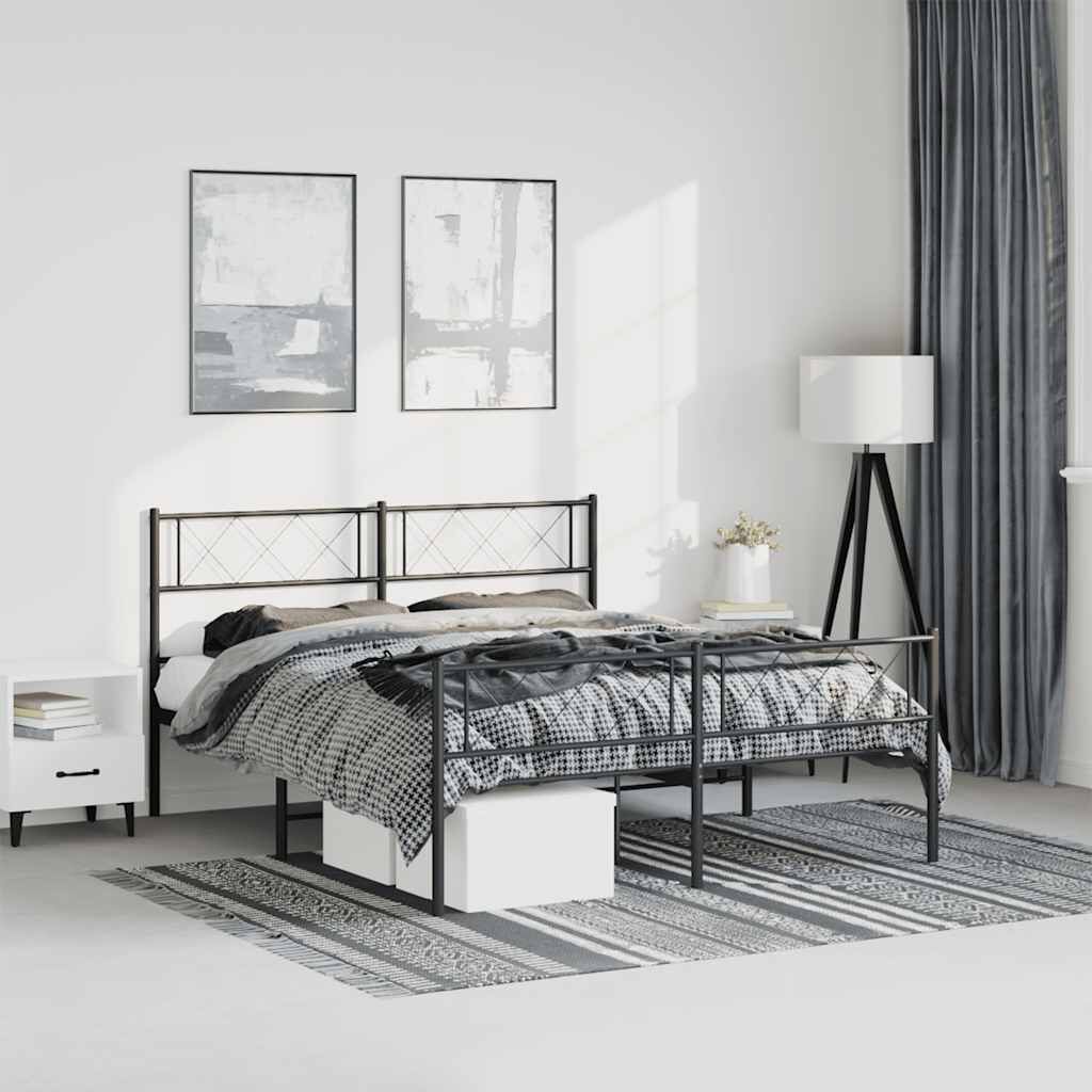 Metal Bed Frame without Mattress with Footboard Black 135x190 cm Metal Bed Frame without Mattress with Footboard Black 135x190 cm