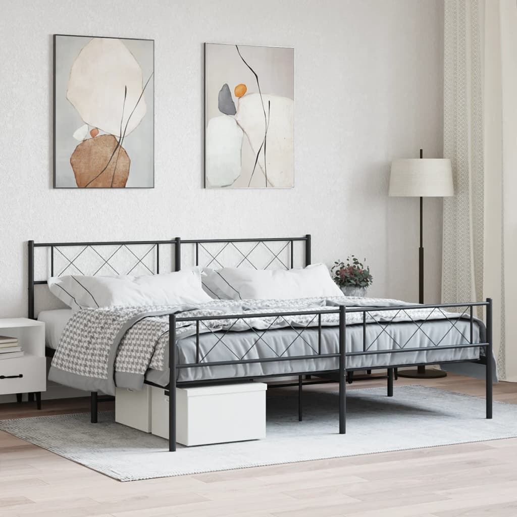 Metal Bed Frame without Mattress with Footboard Black 183x203 cm King Metal Bed Frame without Mattress with Footboard Black 183x203 cm King