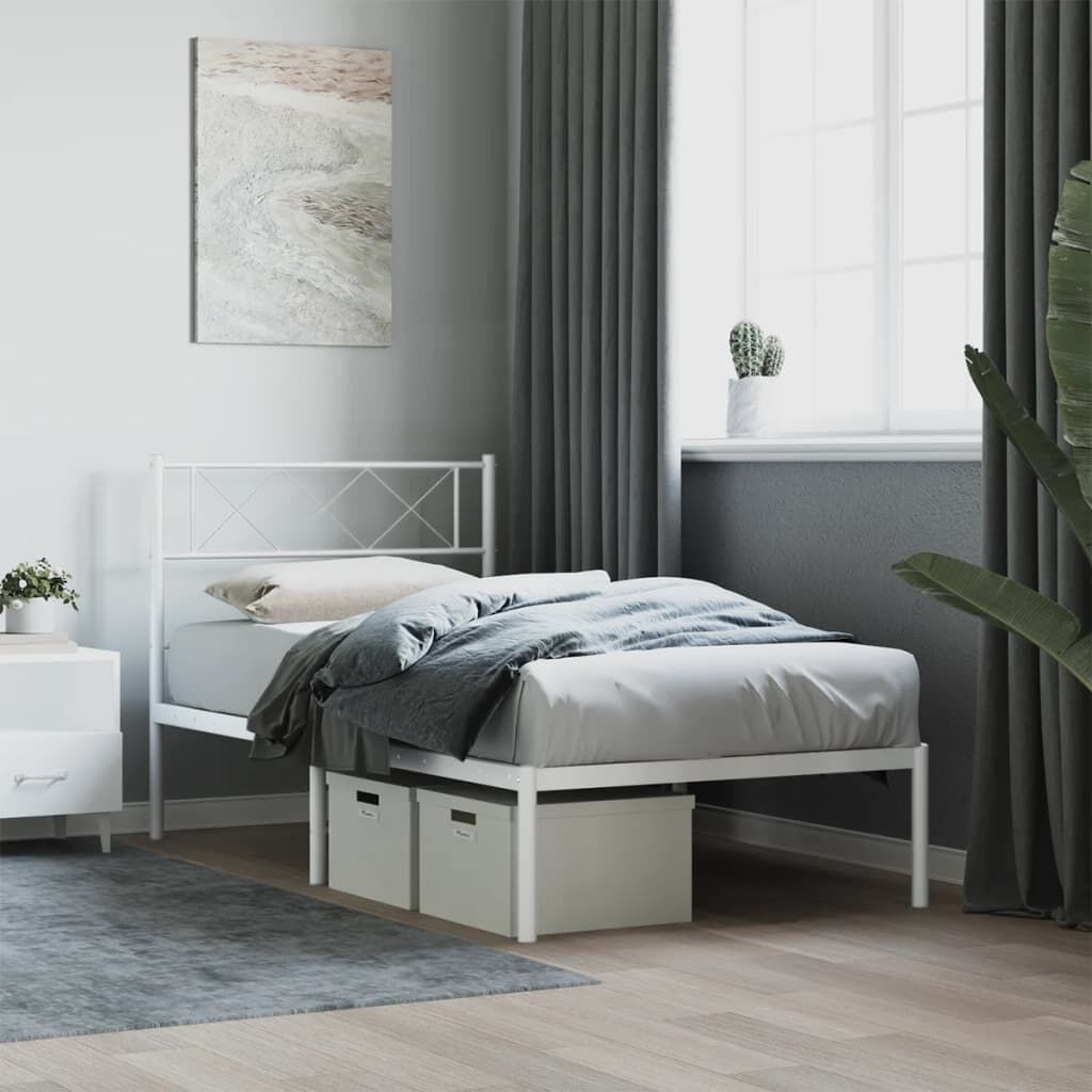 Metal Bed Frame without Mattress with Headboard White 90x190 cm Metal Bed Frame without Mattress with Headboard White 90x190 cm