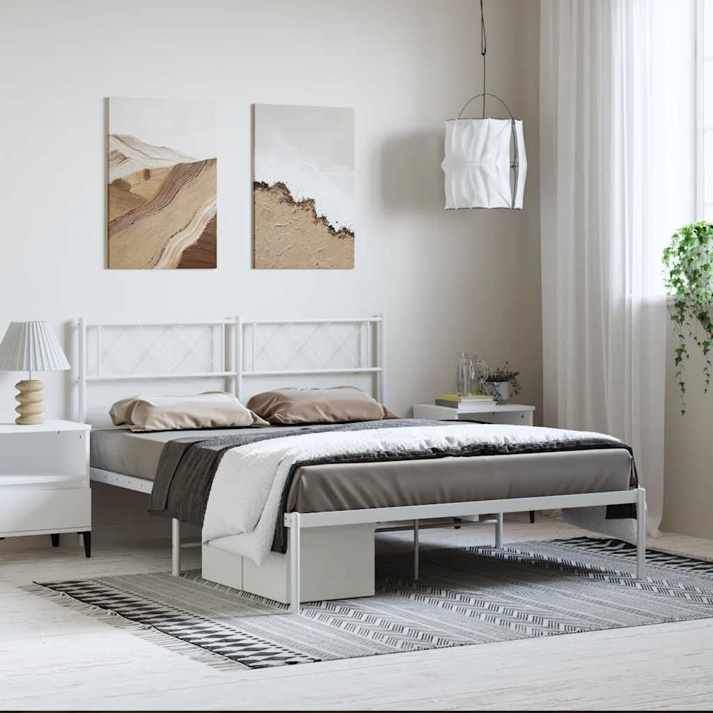 Metal Bed Frame without Mattress with Headboard White 150x200 cm Metal Bed Frame without Mattress with Headboard White 150x200 cm
