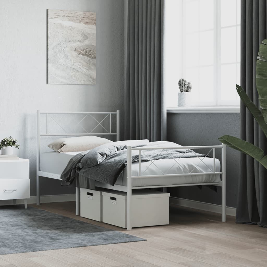 Metal Bed Frame without Mattress with Footboard White 90x190 cm Metal Bed Frame without Mattress with Footboard White 90x190 cm