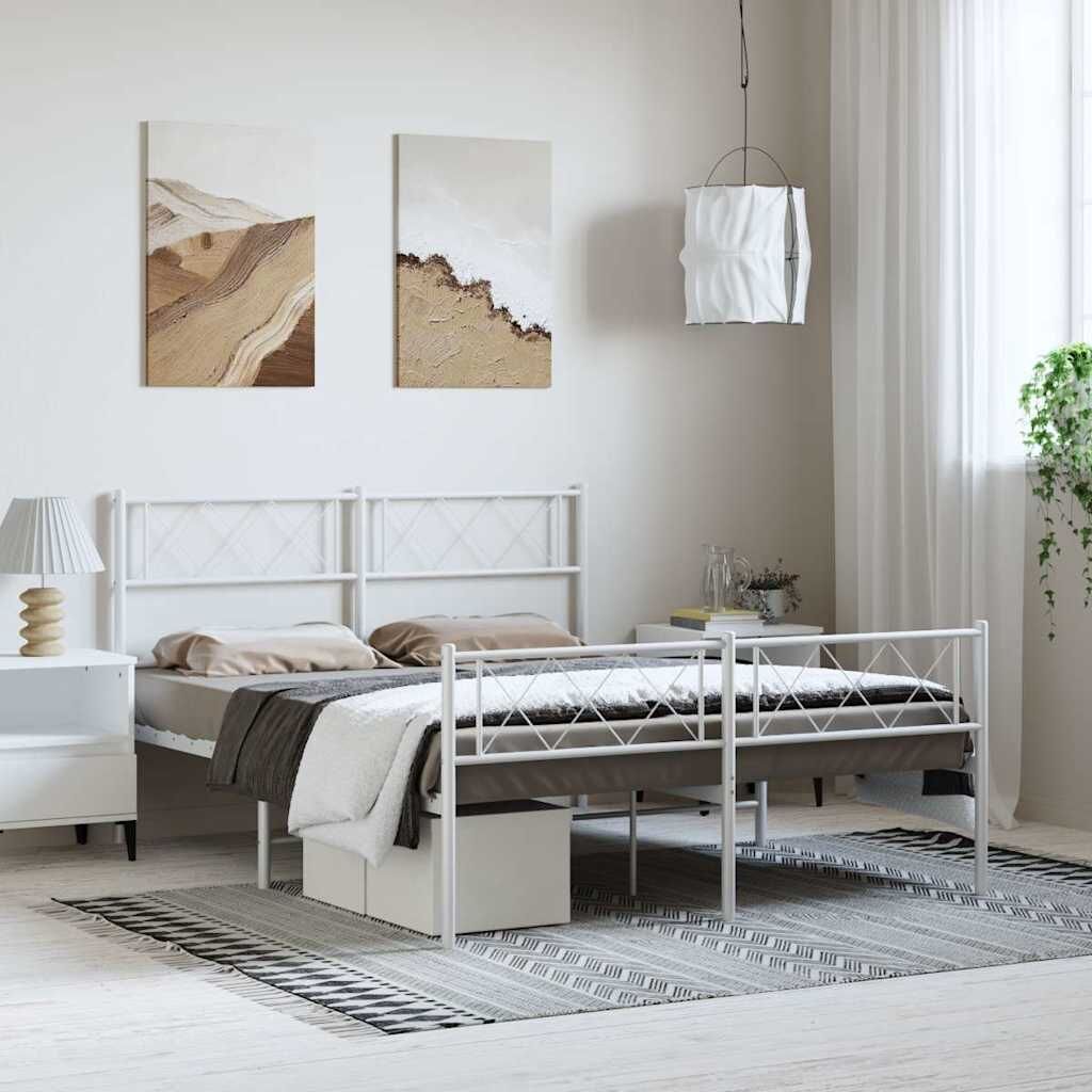Metal Bed Frame without Mattress with Footboard White 135x190 cm Metal Bed Frame without Mattress with Footboard White 135x190 cm