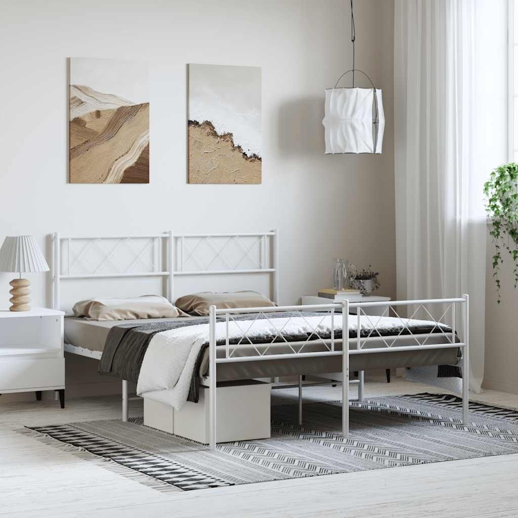 Metal Bed Frame without Mattress with Footboard White 150x200 cm Metal Bed Frame without Mattress with Footboard White 150x200 cm