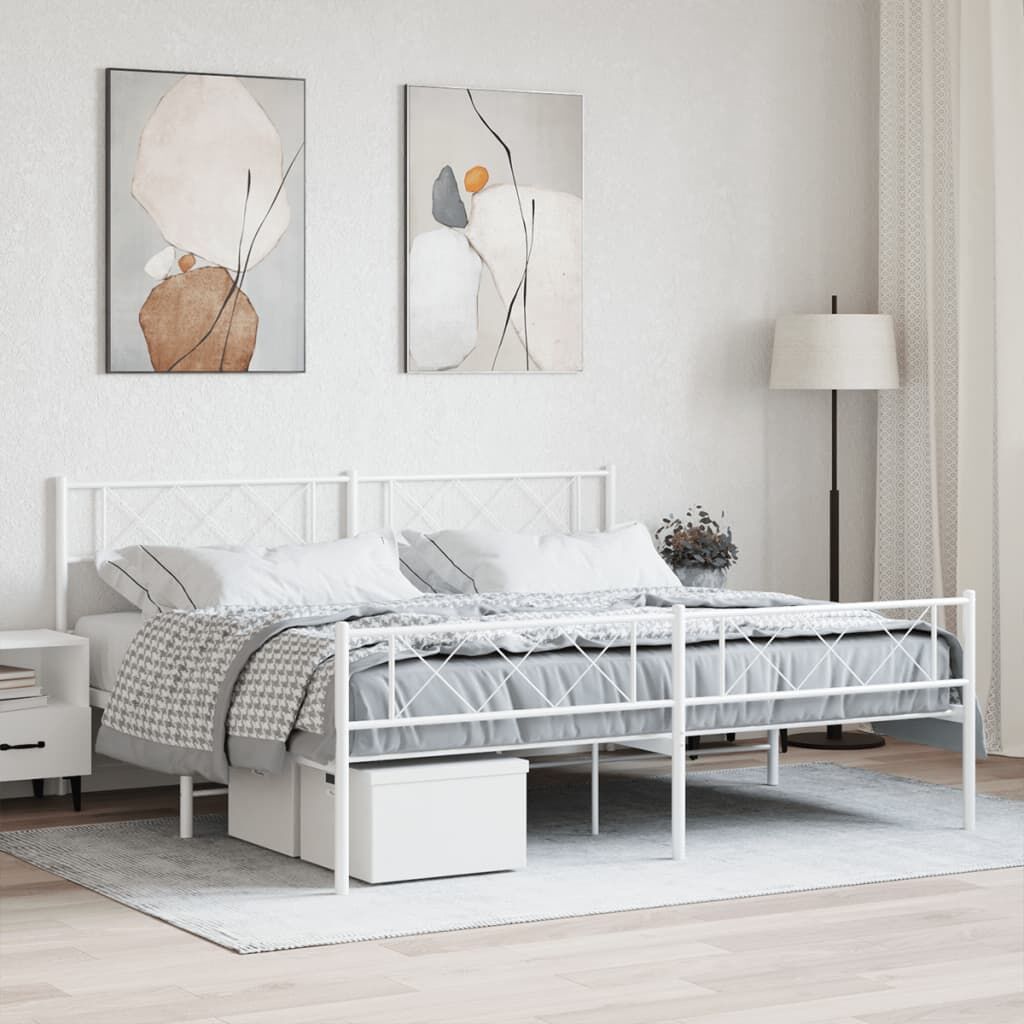 Metal Bed Frame without Mattress with Footboard White 183x203 cm King Metal Bed Frame without Mattress with Footboard White 183x203 cm King