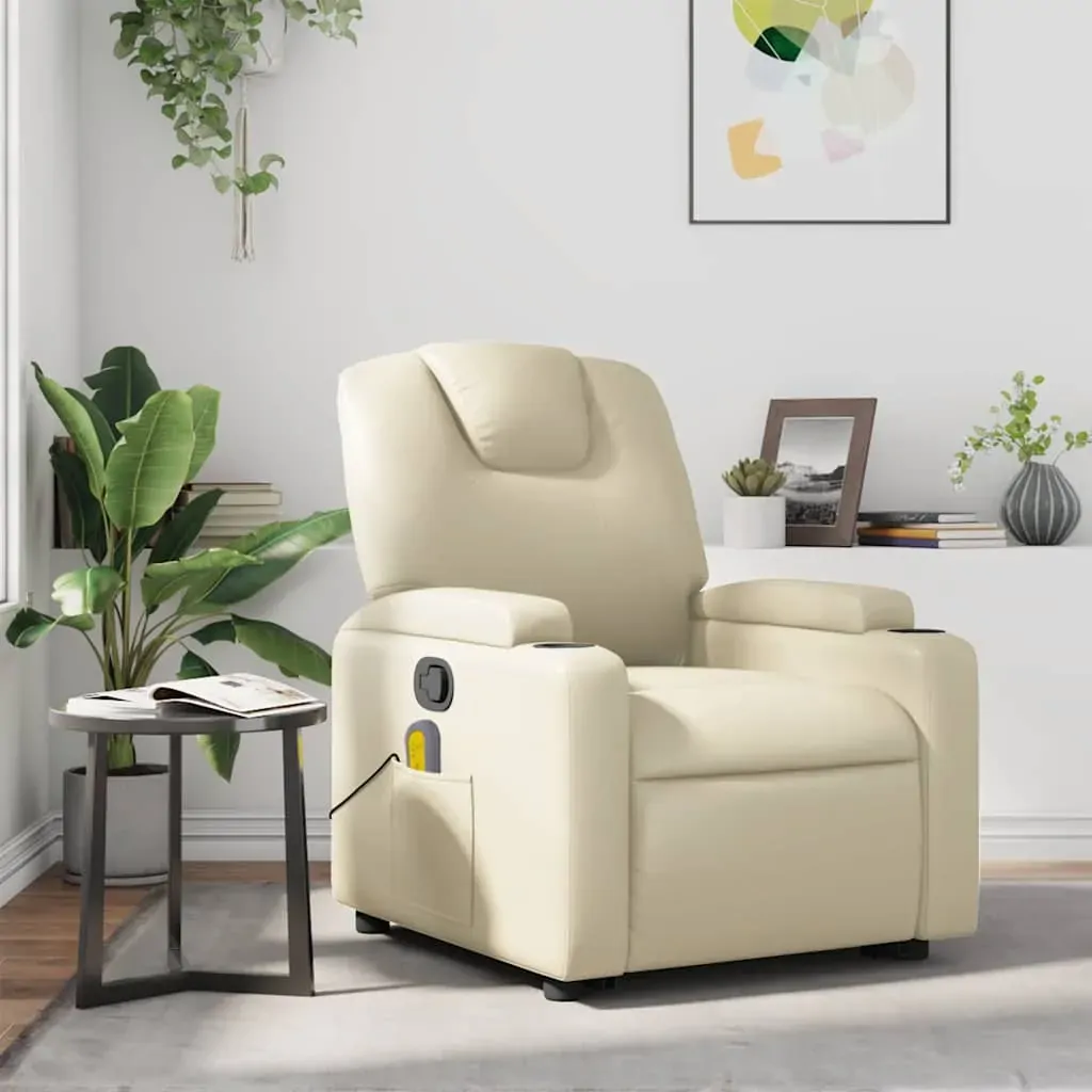 Massage Recliner Chair Cream Faux Leather Massage Recliner Chair Cream Faux Leather