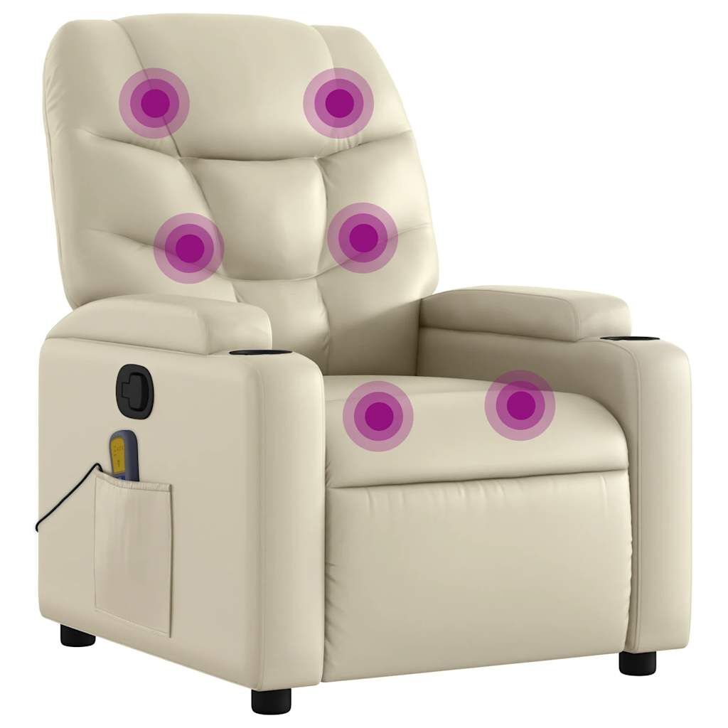 Massage Recliner Chair Cream Faux Leather Massage Recliner Chair Cream Faux Leather