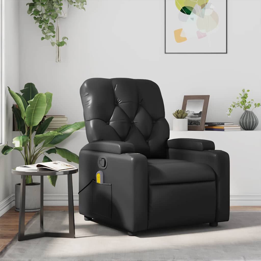 Massage Recliner Chair Black Faux Leather Massage Recliner Chair Black Faux Leather