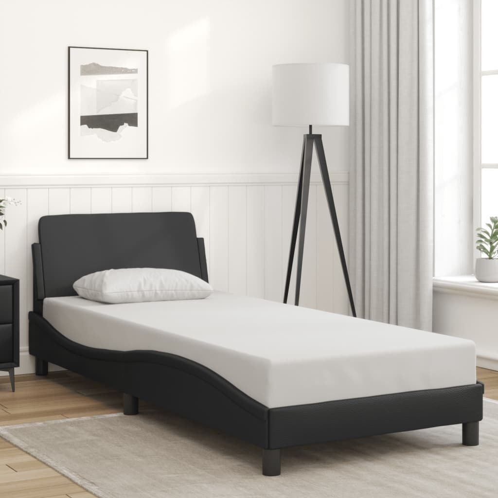 Bed Frame without Mattress Black 90x190 cm Faux Leather Bed Frame without Mattress Black 90x190 cm Faux Leather