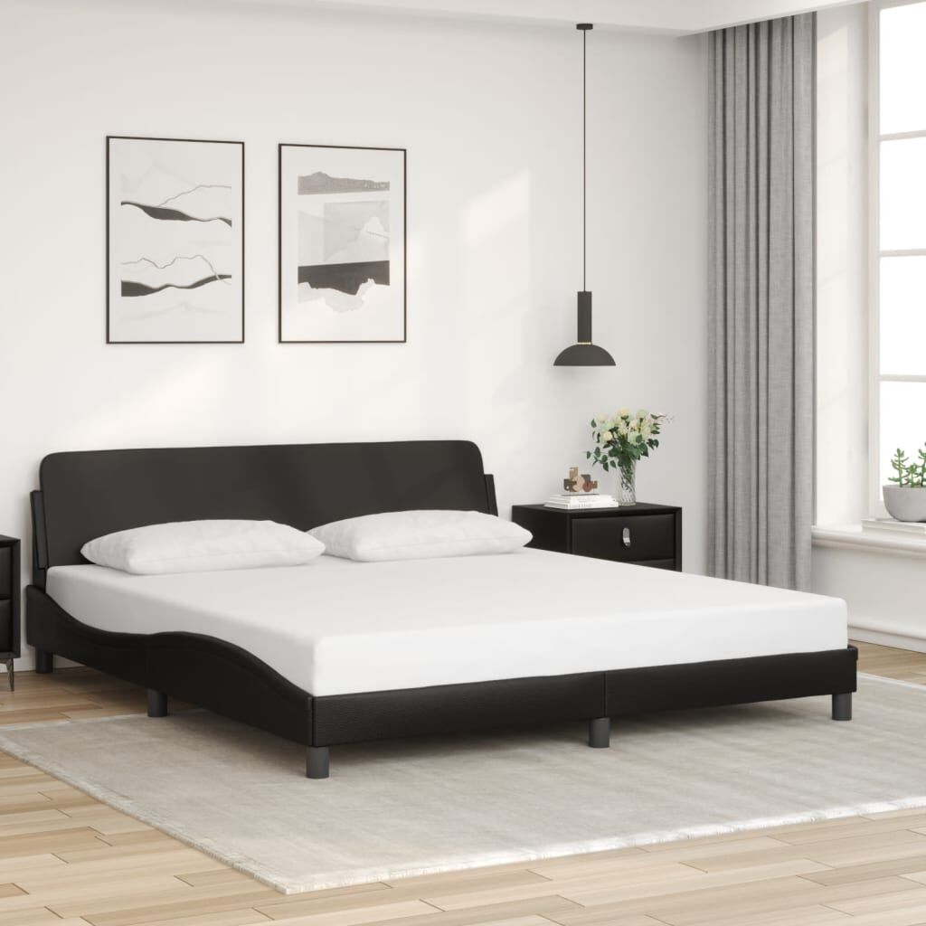 Bed Frame without Mattress Black 183x203 cm King Faux Leather Bed Frame without Mattress Black 183x203 cm King Faux Leather