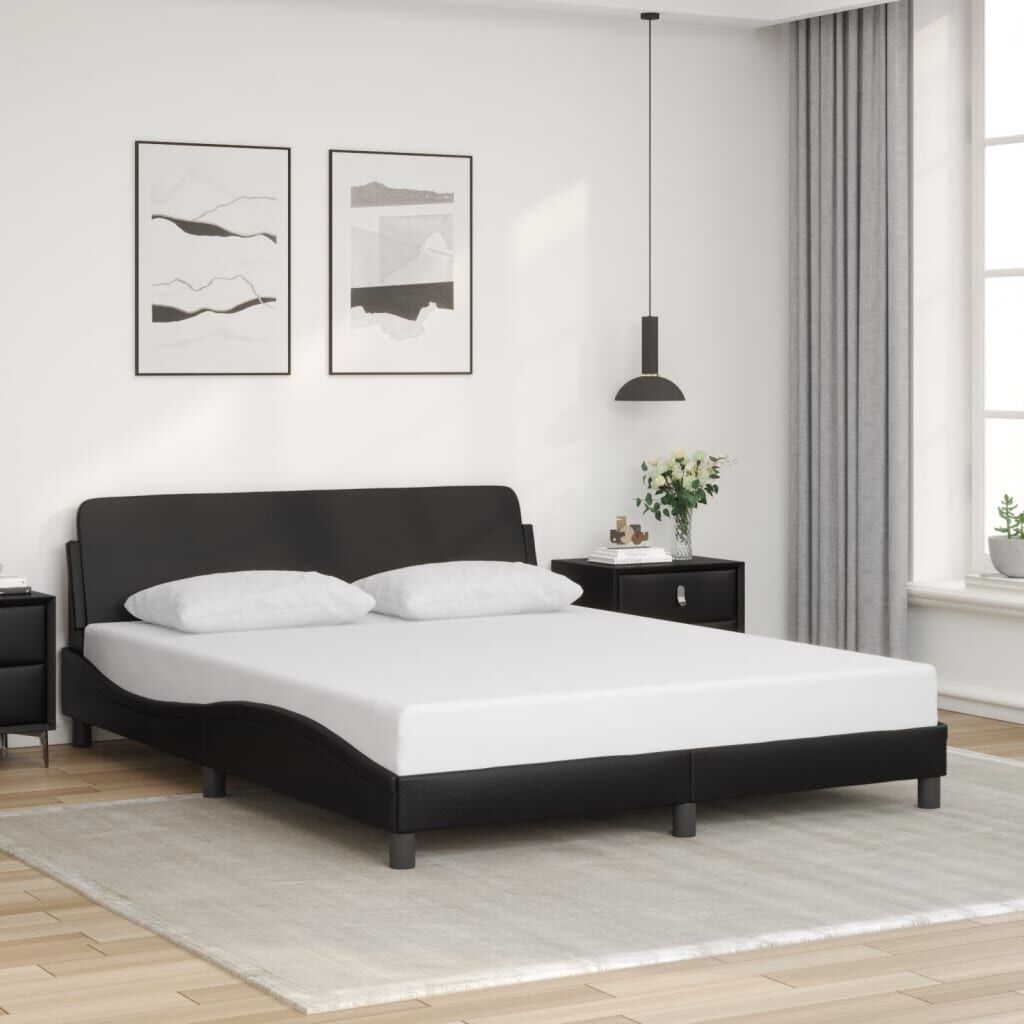 Bed Frame without Mattress Black 152x203 cm Queen Faux Leather Bed Frame without Mattress Black 152x203 cm Queen Faux Leather