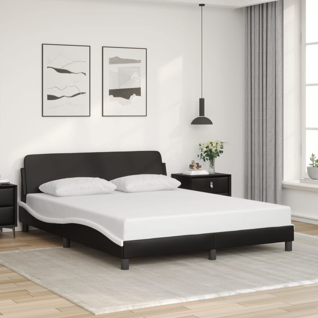 Bed Frame without Mattress Black and White 152x203 cm Queen Faux Leather Bed Frame without Mattress Black and White 152x203 cm Queen Faux Leather