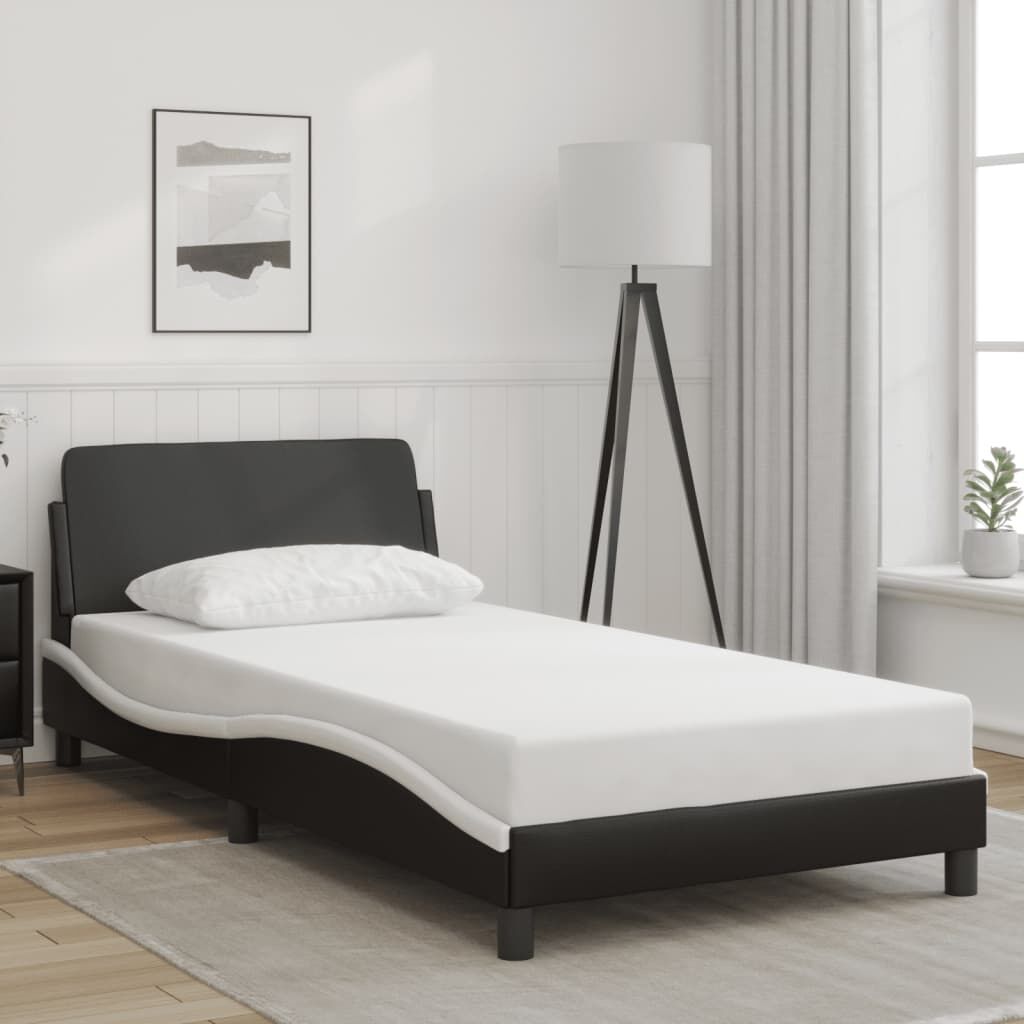 Bed Frame without Mattress Black and White 107x203 cm King Single Faux Leather Bed Frame without Mattress Black and White 107x203 cm King Single Faux Leather