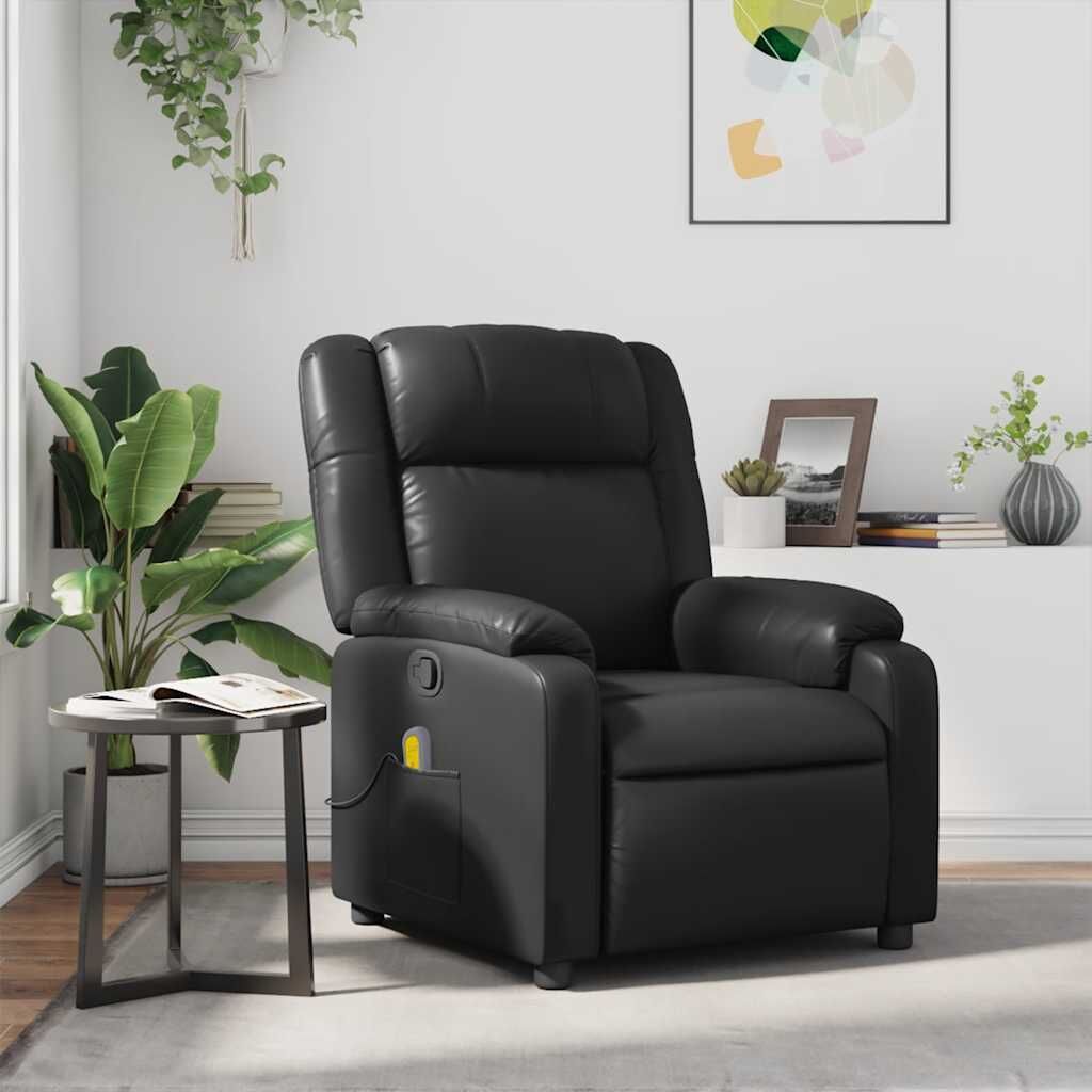 Massage Recliner Chair Black Faux Leather Massage Recliner Chair Black Faux Leather