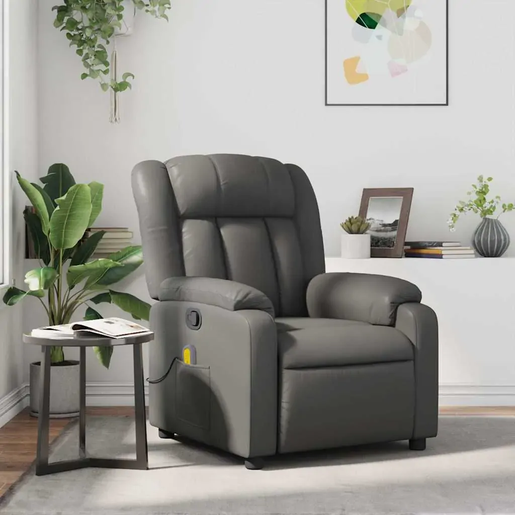 Massage Recliner Chair Grey Faux Leather Massage Recliner Chair Grey Faux Leather