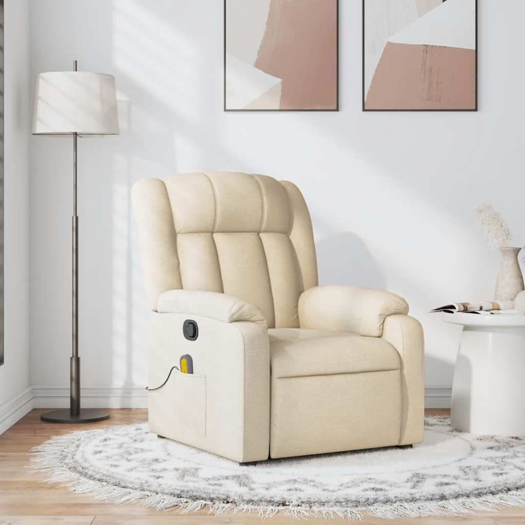 Massage Recliner Chair Cream Fabric Massage Recliner Chair Cream Fabric