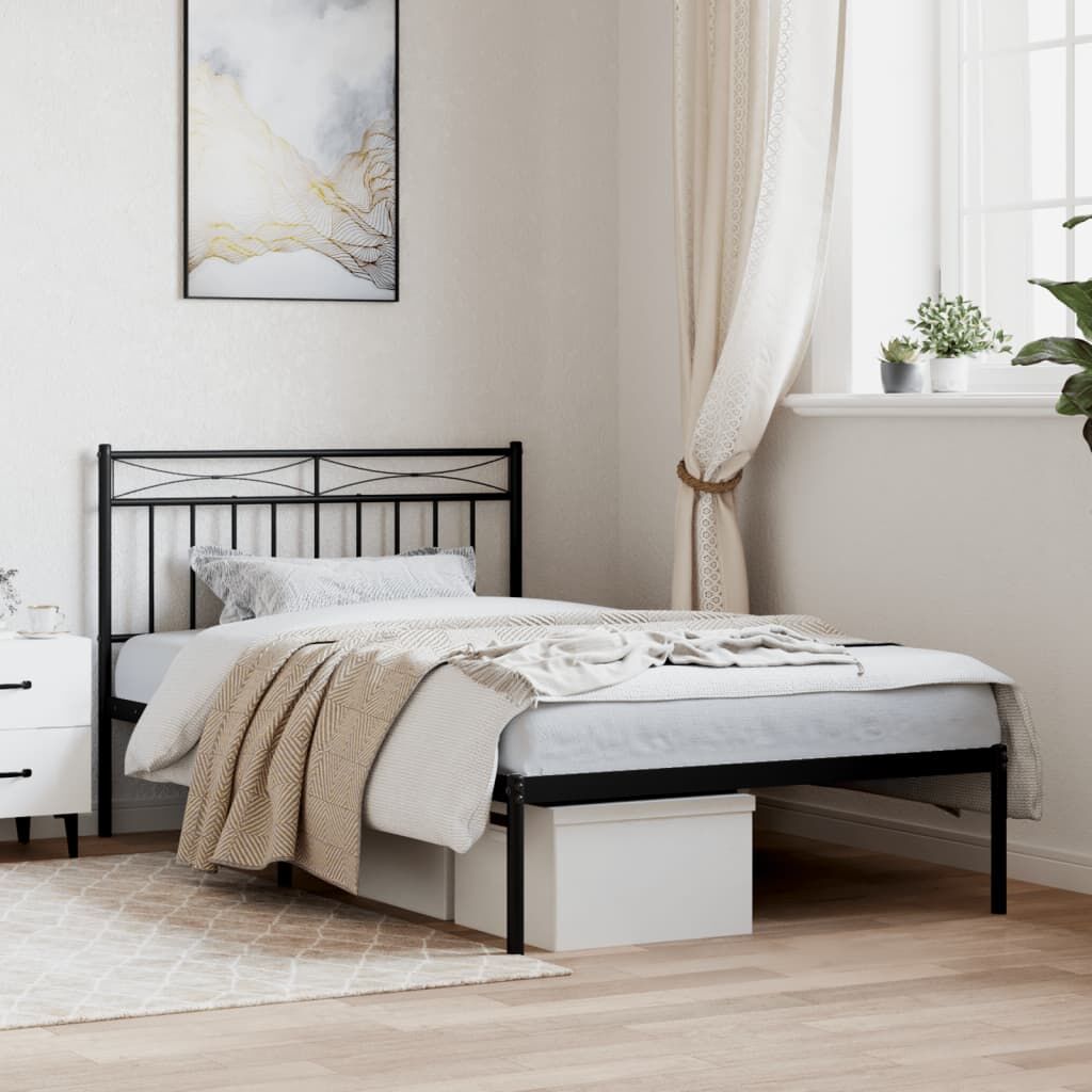 Metal Bed Frame without Mattress with Headboard Black 107x203 cm King Single Metal Bed Frame without Mattress with Headboard Black 107x203 cm King Single
