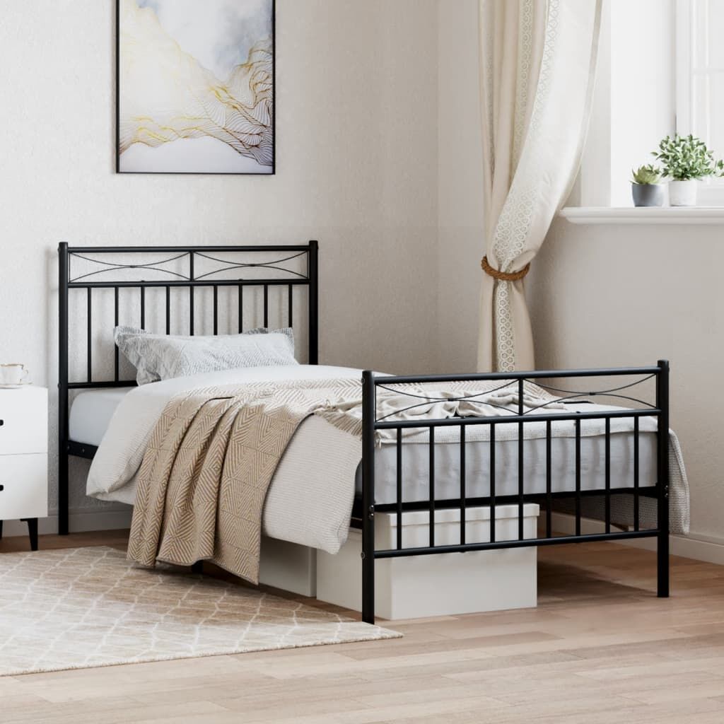 Metal Bed Frame without Mattress with Footboard Black 90x190 cm Metal Bed Frame without Mattress with Footboard Black 90x190 cm
