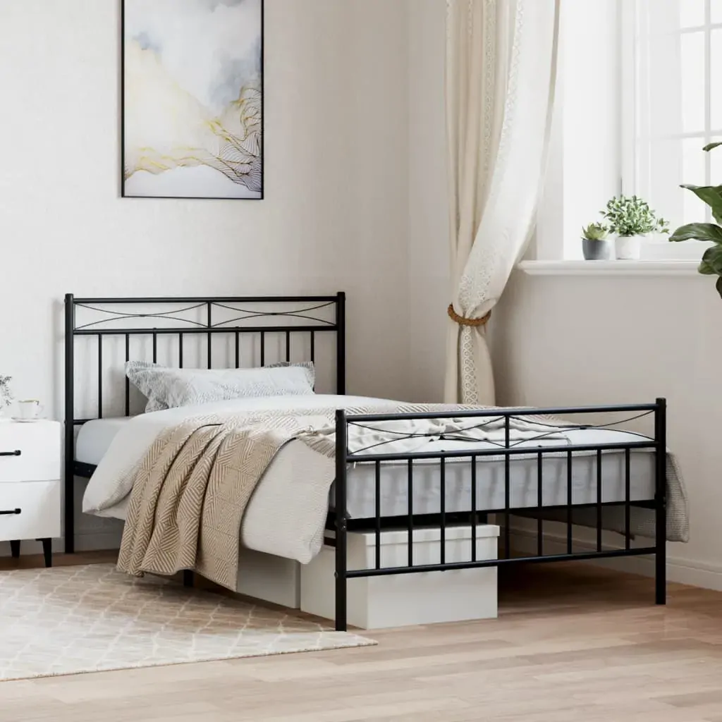 Metal Bed Frame without Mattress with Footboard Black 107x203 cm King Single Metal Bed Frame without Mattress with Footboard Black 107x203 cm King Single