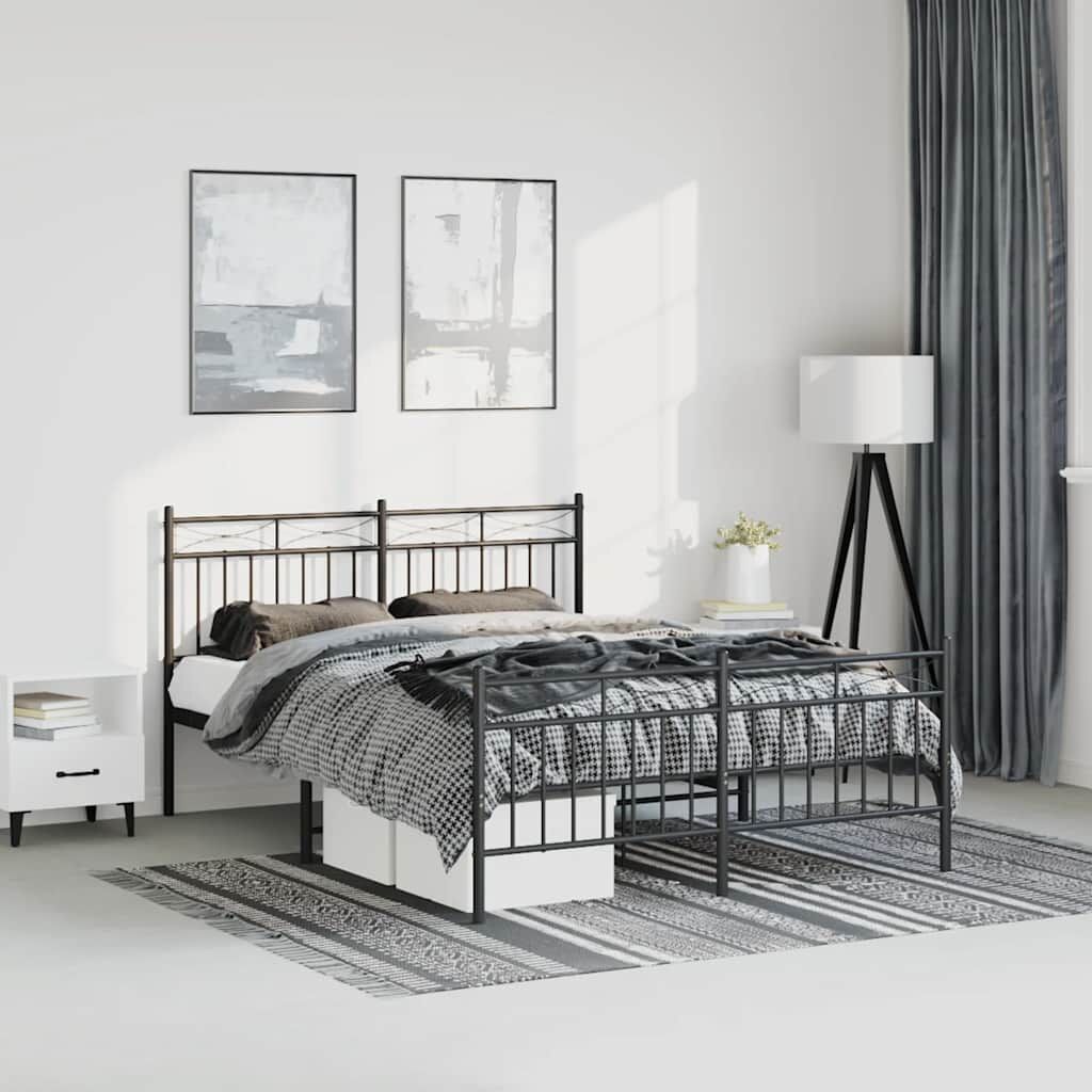 Metal Bed Frame without Mattress with Footboard Black 135x190 cm Metal Bed Frame without Mattress with Footboard Black 135x190 cm