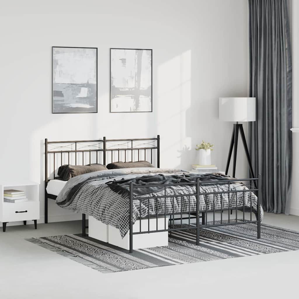 Metal Bed Frame without Mattress with Footboard Black 150x200 cm Metal Bed Frame without Mattress with Footboard Black 150x200 cm