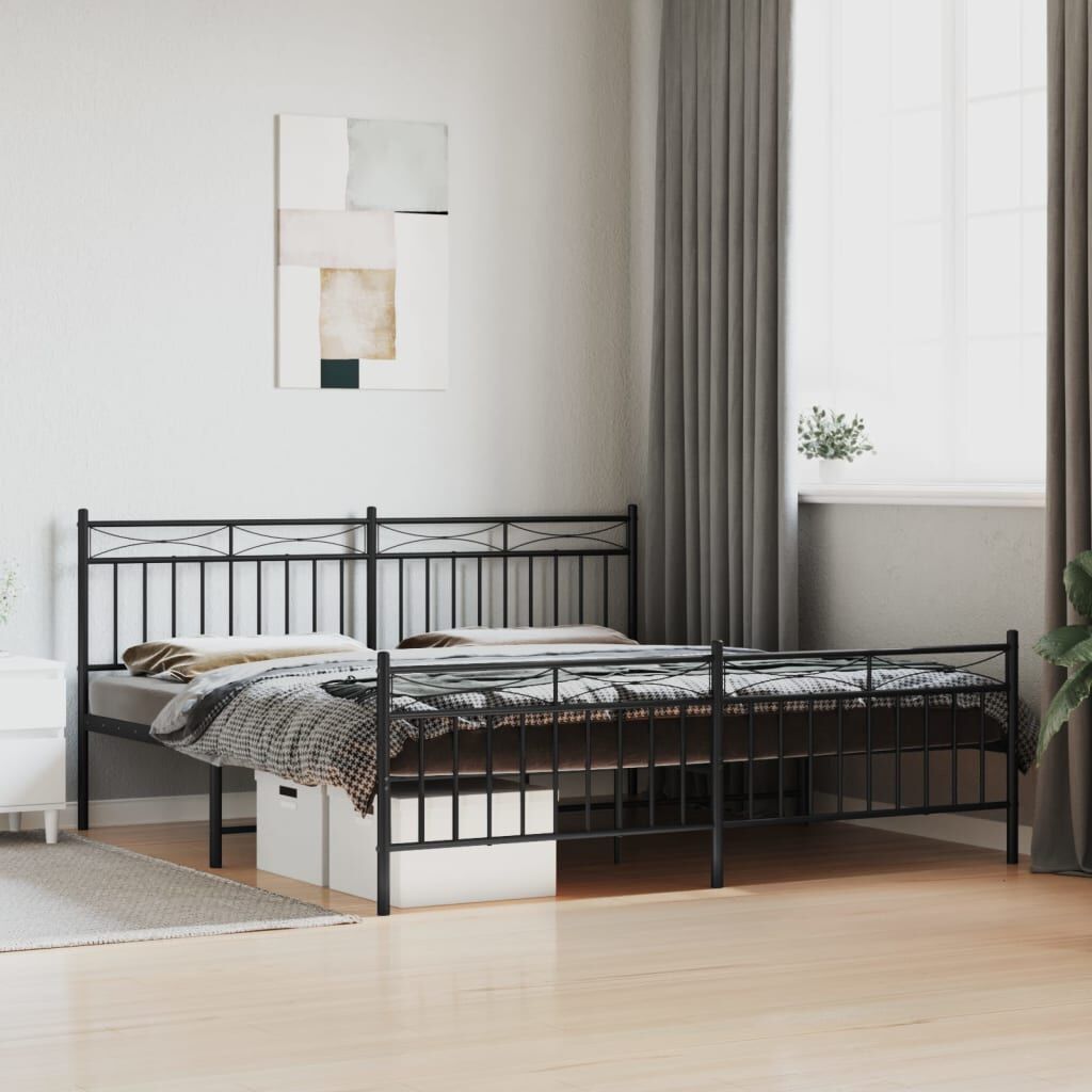Metal Bed Frame without Mattress with Footboard Black 183x203 cm King Metal Bed Frame without Mattress with Footboard Black 183x203 cm King